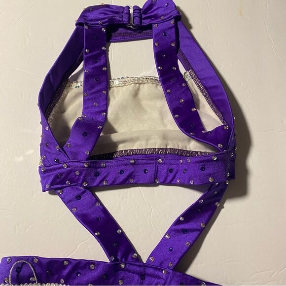 Custom Pleasers Glamorous dance costume purple sequin rhinestone fringe LC child - Picture 5 of 12